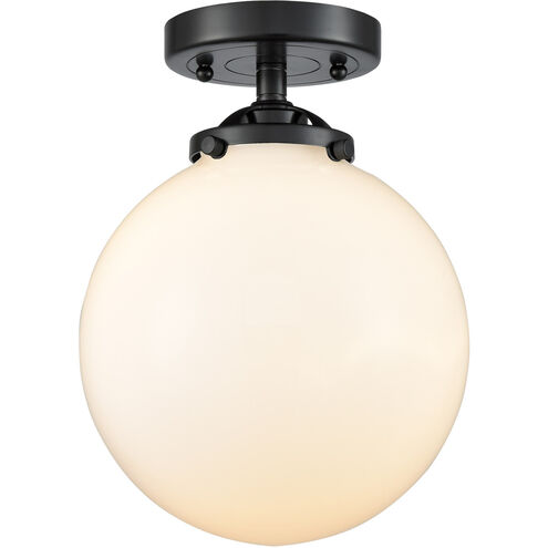 Nouveau Large Beacon LED 8 inch Oil Rubbed Bronze Semi-Flush Mount Ceiling Light in Matte White Glass, Nouveau