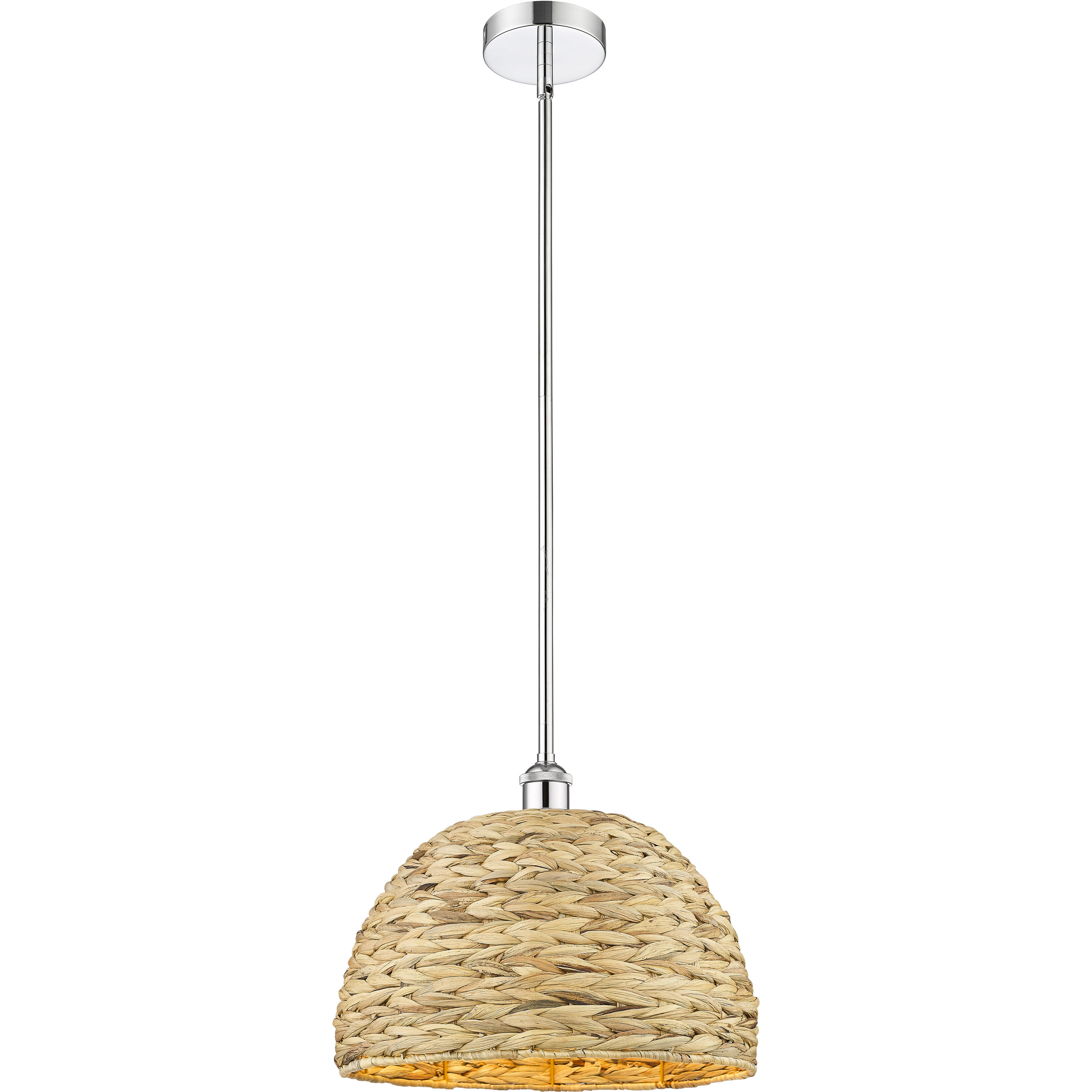 Edison Woven Rattan 1 Light 15.75 inch Polished Chrome Mini Pendant Ceiling Light
