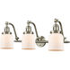 Franklin Restoration Small Bell 3 Light 28 inch Brushed Satin Nickel Bath Vanity Light Wall Light in Matte White Glass, Franklin Restoration