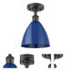 Edison Plymouth Dome 1 Light 7.5 inch Matte Black Semi-Flush Mount Ceiling Light in Blue, .95 lb
