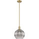 Arcadia Rochester 1 Light 10 inch Brushed Brass Mini Pendant Ceiling Light in Light Smoke Glass