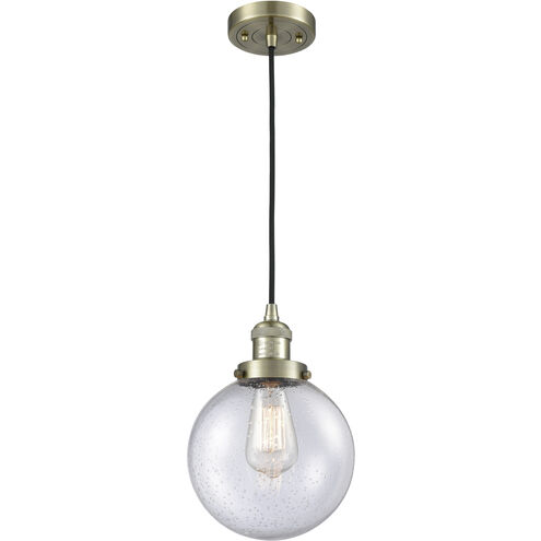 Franklin Restoration Beacon LED 8 inch Antique Brass Mini Pendant Ceiling Light in Seedy, Franklin Restoration