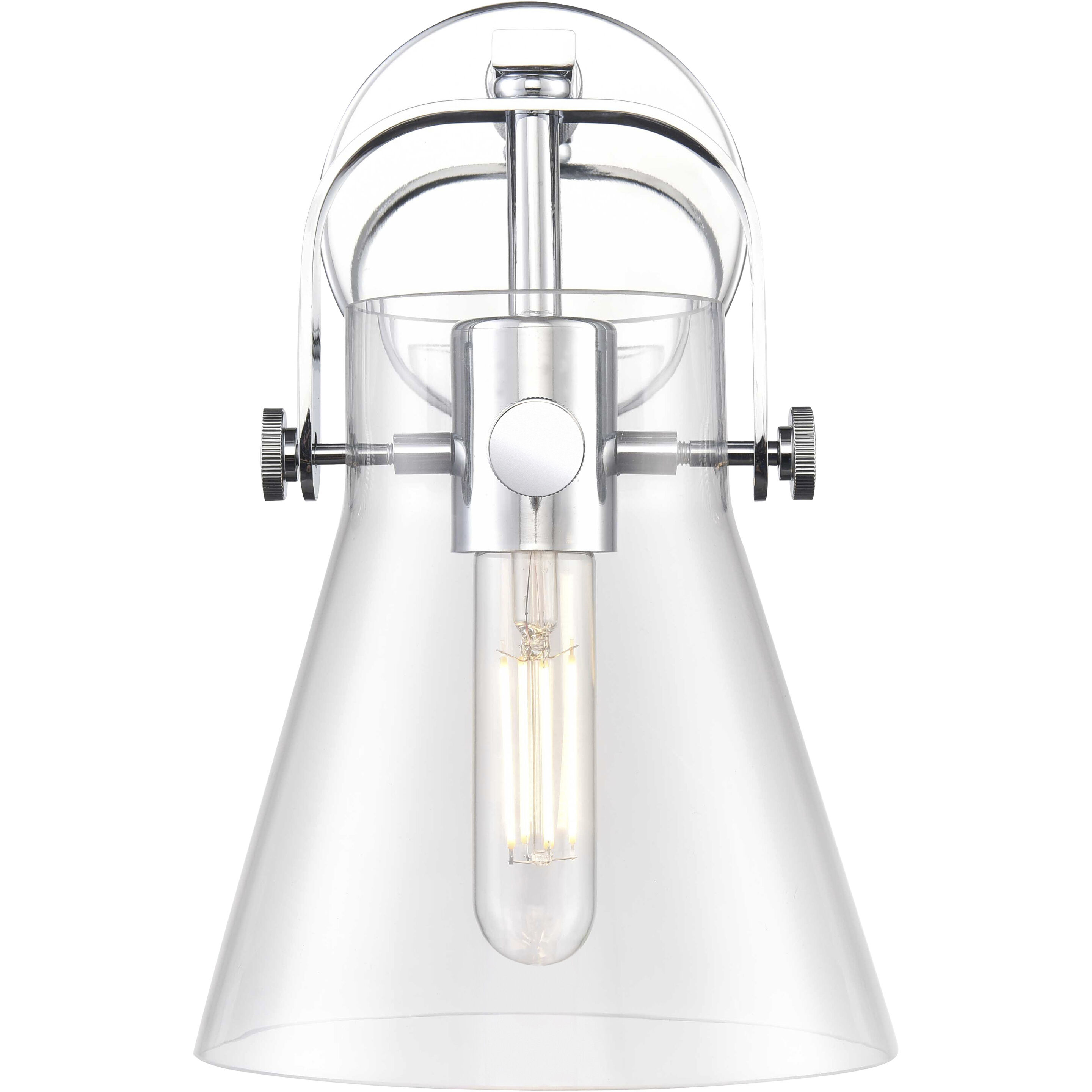 Pilaster II Cone Sconce Wall Light in Polished Chrome, Clear Glass