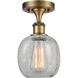 Ballston Belfast LED 6 inch Brushed Brass Semi-Flush Mount Ceiling Light in Clear Crackle Glass, Ballston