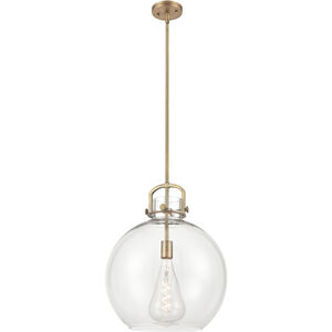 Newton Sphere 1 Light 16 inch Brushed Brass Pendant Ceiling Light in Clear Glass