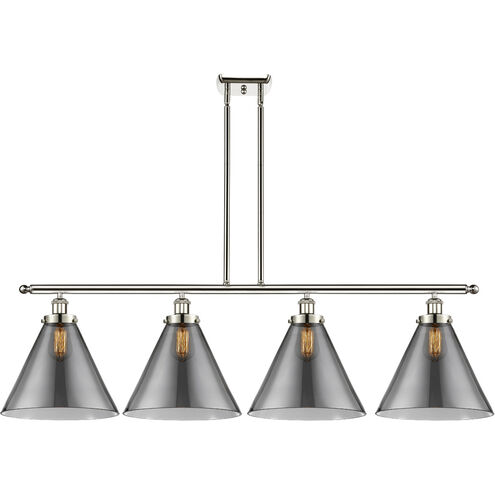 Ballston X-Large Cone LED 48 inch White and Polished Chrome Island Light Ceiling Light in Plated Smoke Glass