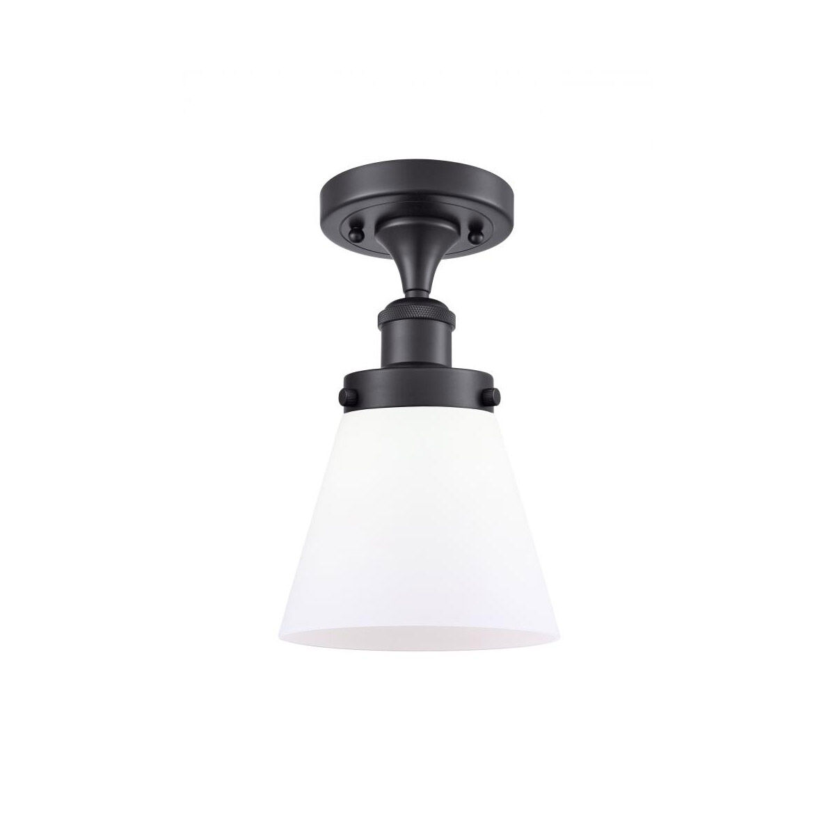 Ballston Small Cone LED 6 inch Matte Black Semi-Flush Mount Ceiling Light in Matte White Glass, Ballston