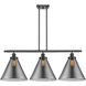 Ballston X-Large Cone 3 Light 36 inch Matte Black Island Light Ceiling Light in Plated Smoke Glass