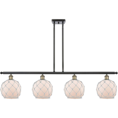 Ballston Farmhouse Rope LED 48 inch Black Antique Brass Island Light Ceiling Light in White Glass with White Rope, Ballston