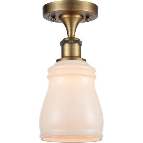 Ballston Ellery 1 Light 5 inch Brushed Brass Semi-Flush Mount Ceiling Light in White Glass, Ballston