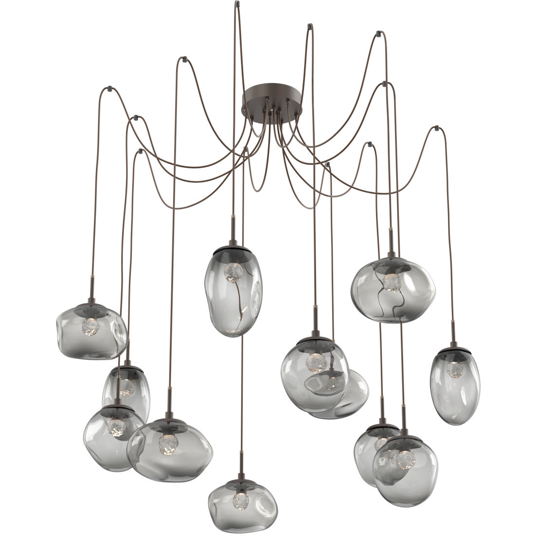 Cosmos LED 17 inch Flat Bronze Swag Multi-Pendant Ceiling Light in 3000K LED, Floret Inner - Smoke Outer