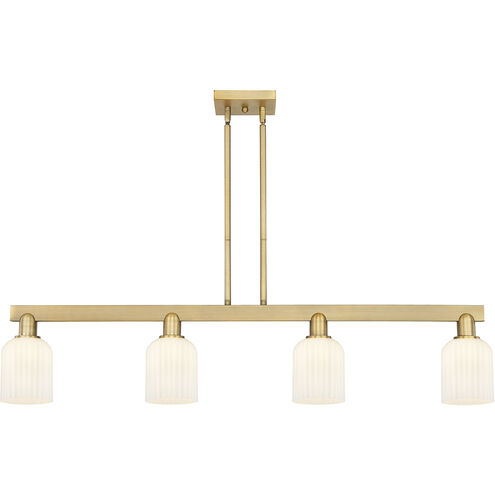 Downtown Urban Bridal Veil Island Light Ceiling Light in Brushed Brass, Gloss White Glass