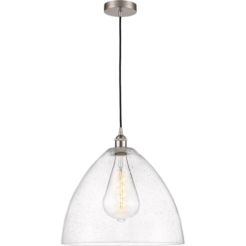 Edison Dome LED 16 inch Brushed Satin Nickel Pendant Ceiling Light in Seedy Glass