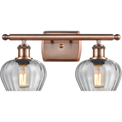 Ballston Fenton 2 Light 16 inch Antique Copper Bath Vanity Light Wall Light in Clear Glass, Ballston
