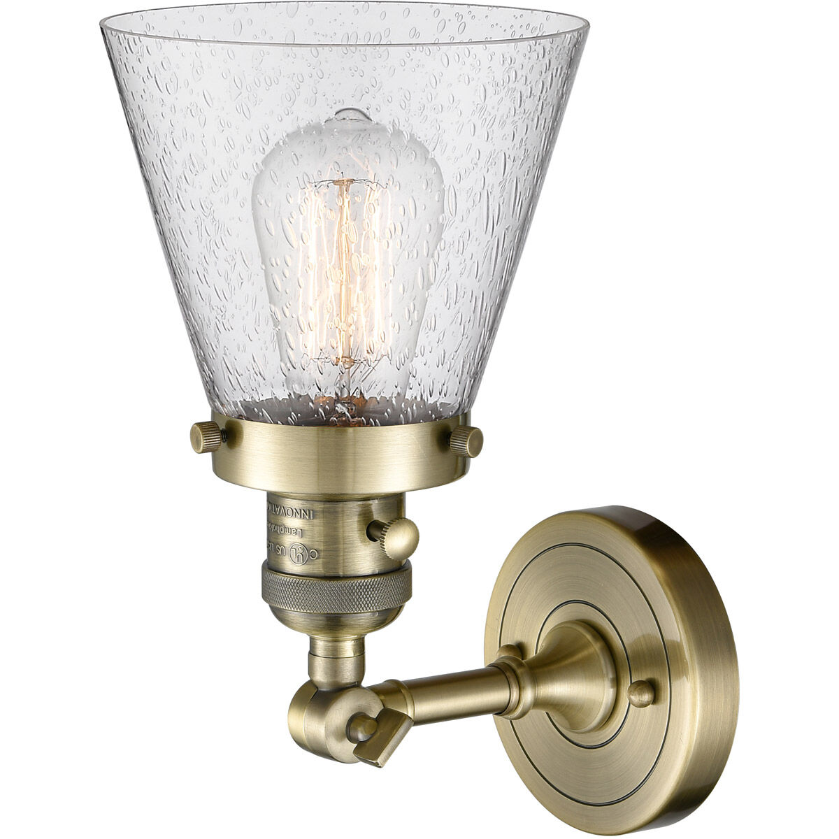 Franklin Restoration Small Cone 1 Light 6 inch Antique Brass Sconce Wall Light in Seedy Glass, Franklin Restoration