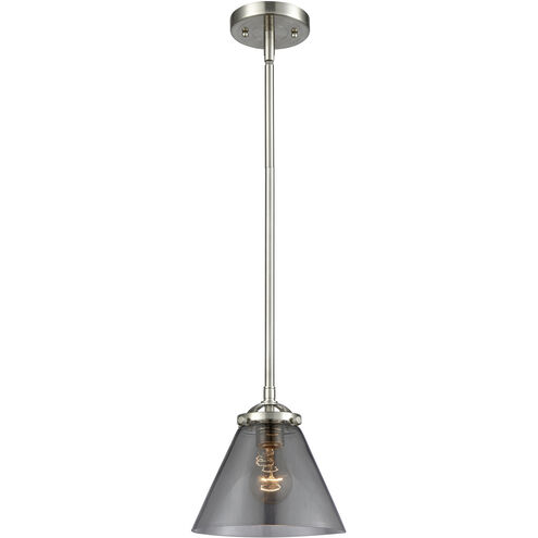 Nouveau Cone LED 7.75 inch Brushed Satin Nickel Mini Pendant Ceiling Light in Plated Smoke Glass, Nouveau