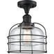 Franklin Restoration Large Bell Cage 1 Light 8 inch Matte Black Semi-Flush Mount Ceiling Light in Clear with Cage, Franklin Restoration