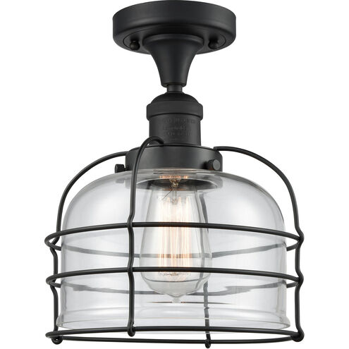 Franklin Restoration Large Bell Cage 1 Light 8 inch Matte Black Semi-Flush Mount Ceiling Light in Clear with Cage, Franklin Restoration