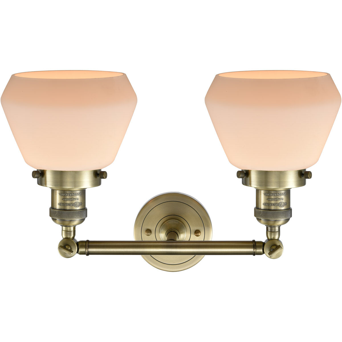 Franklin Restoration Fulton 2 Light 17 inch Antique Brass Bath Vanity Light Wall Light in Incandescent, Matte White Glass, Franklin Restoration