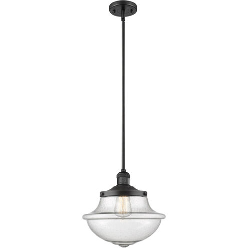 Franklin Restoration Large Oxford LED 12 inch Matte Black Mini Pendant Ceiling Light in Seedy Glass, Franklin Restoration