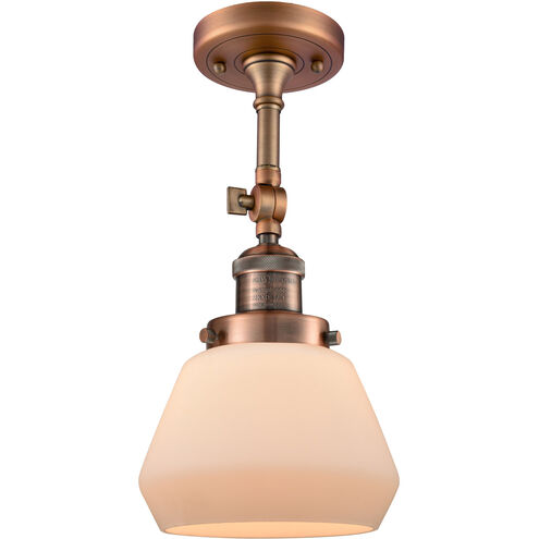 Franklin Restoration Fulton LED 7 inch Antique Copper Semi-Flush Mount Ceiling Light in Matte White Glass, Franklin Restoration