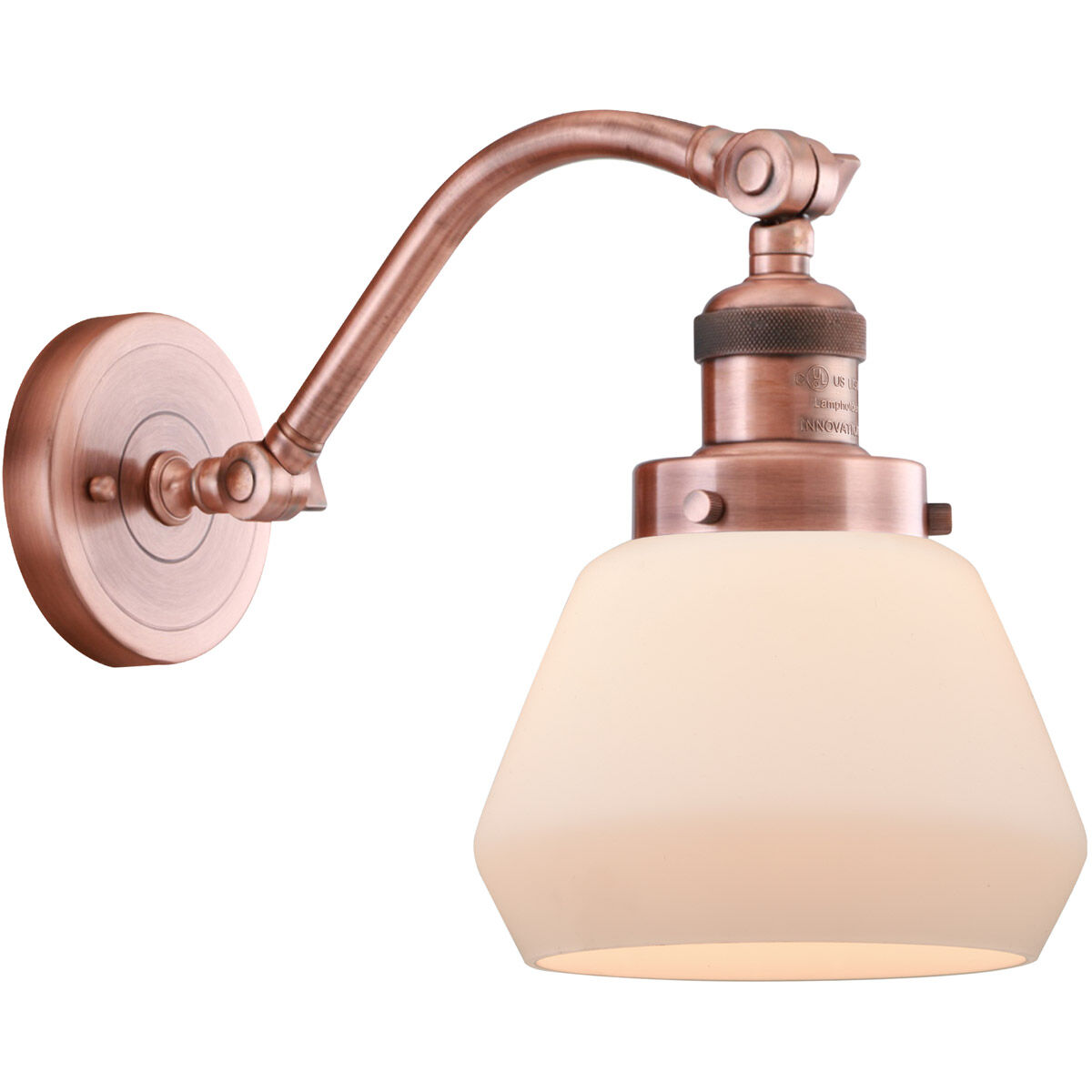 Franklin Restoration Fulton 1 Light 7 inch Antique Copper Sconce Wall Light in Matte White Glass, Franklin Restoration