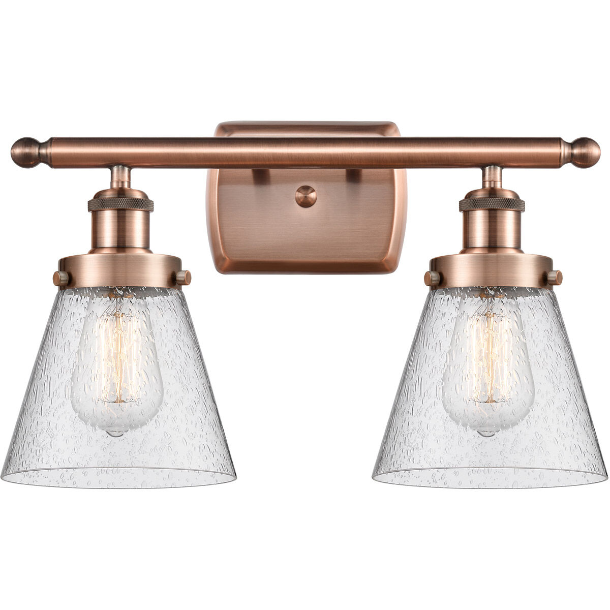 Ballston Small Cone 2 Light 16 inch Antique Copper Bath Vanity Light Wall Light in Seedy Glass