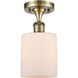 Ballston Cobbleskill LED 5 inch Antique Brass Semi-Flush Mount Ceiling Light in Matte White Glass, Ballston