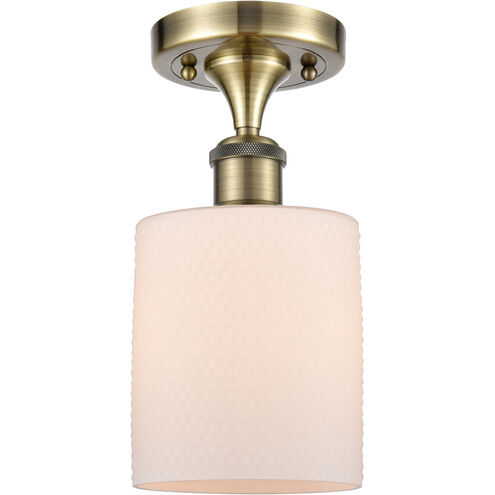 Ballston Cobbleskill LED 5 inch Antique Brass Semi-Flush Mount Ceiling Light in Matte White Glass, Ballston