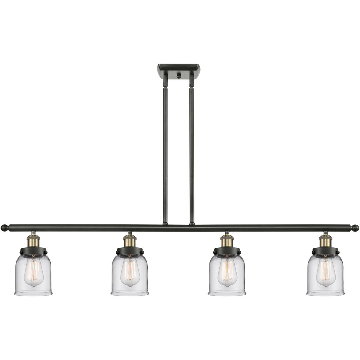 Ballston Small Bell 4 Light 48 inch Black Antique Brass Island Light Ceiling Light in Clear Glass