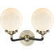 Nouveau Beacon 2 Light 14 inch Black Antique Brass Bath Vanity Light Wall Light in Matte White Glass, Nouveau