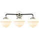 Nouveau Small Oxford 3 Light 26 inch Black Polished Nickel Bath Vanity Light Wall Light in Matte White Glass, Nouveau