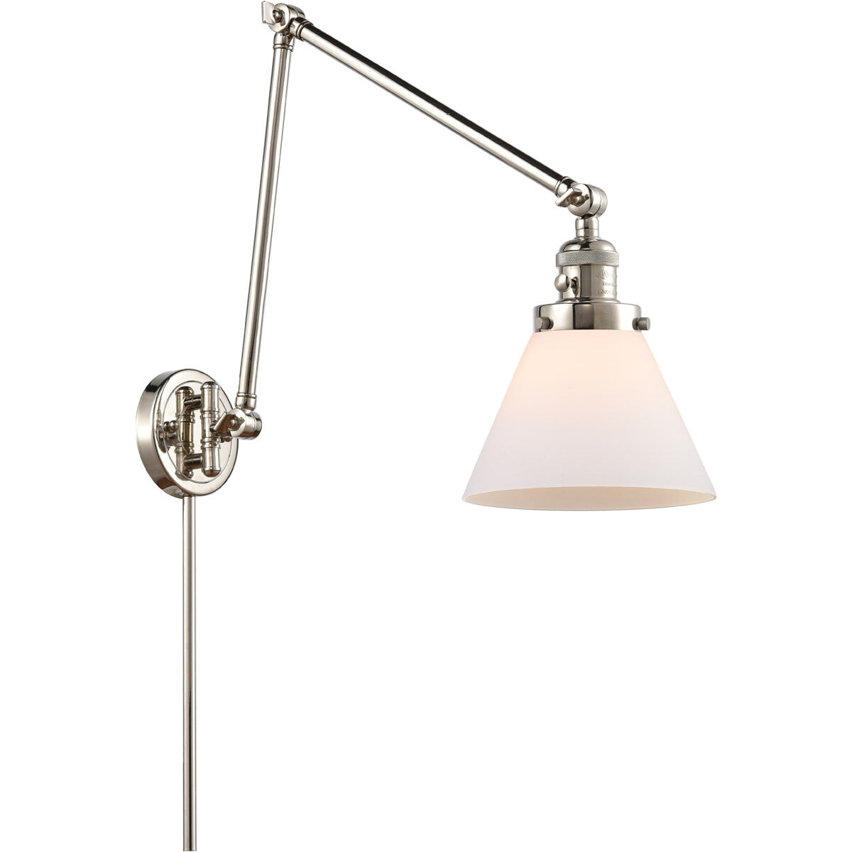 Large Cone 30 inch 60.00 watt Polished Nickel Swing Arm Wall Light, Franklin Restoration