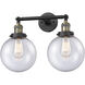 Franklin Restoration Large Beacon LED 8 inch Black Antique Brass Bath Vanity Light Wall Light in Seedy Glass, Franklin Restoration