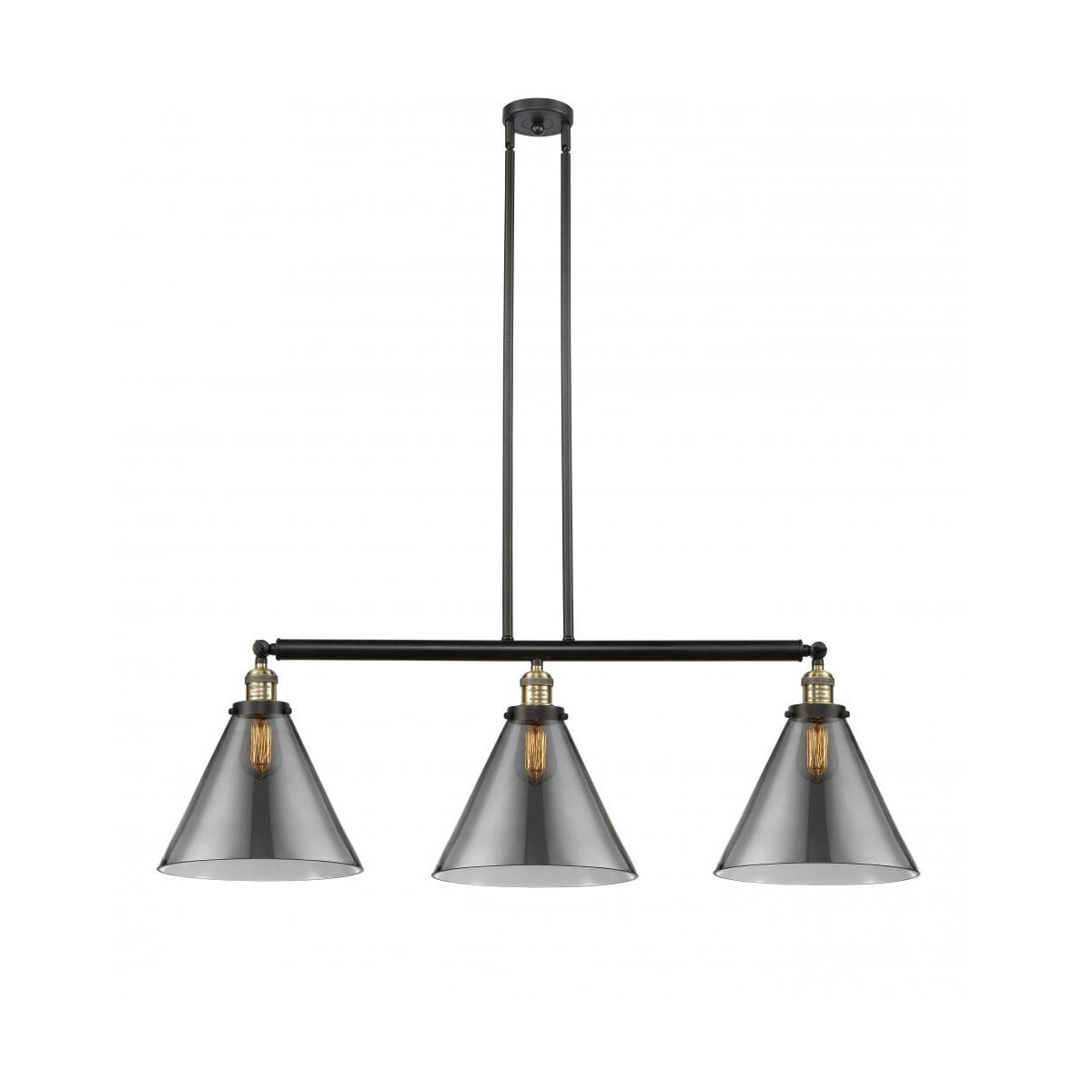 Franklin Restoration X-Large Cone LED 44 inch Black Antique Brass Island Light Ceiling Light in Plated Smoke Glass, Franklin Restoration