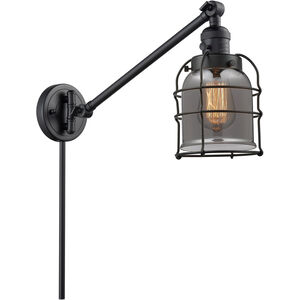 Small Bell Cage 21 inch 60.00 watt Matte Black Swing Arm Wall Light, Franklin Restoration
