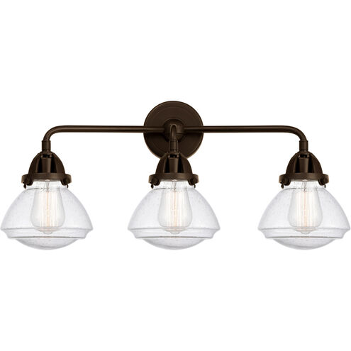 Nouveau 2 Olean 3 Light 25 inch Oil Rubbed Bronze Bath Vanity Light Wall Light in Seedy Glass