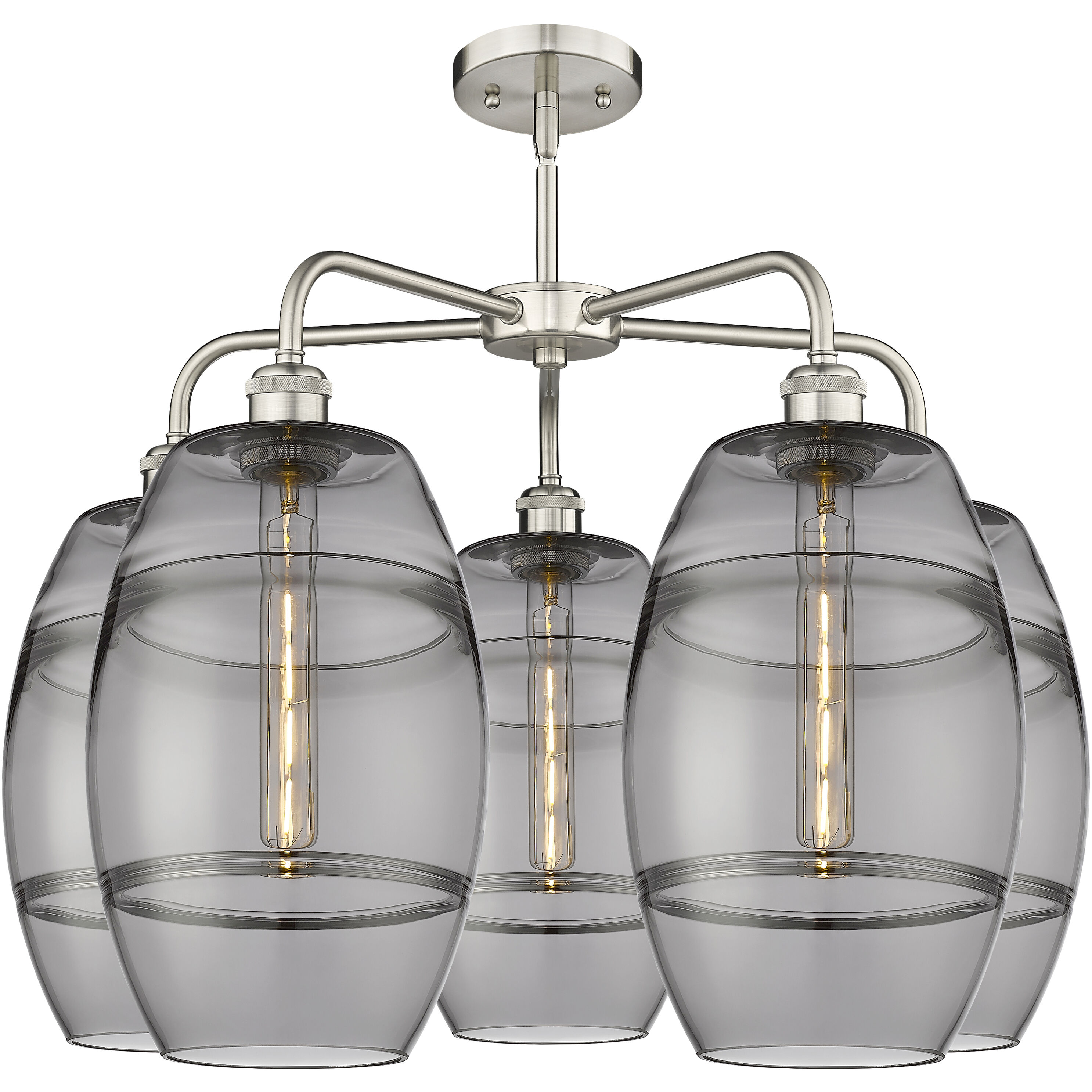 Ballston Vaz 5 Light 26 inch Satin Nickel Stem Hung Chandelier Ceiling Light in Light Smoke Glass