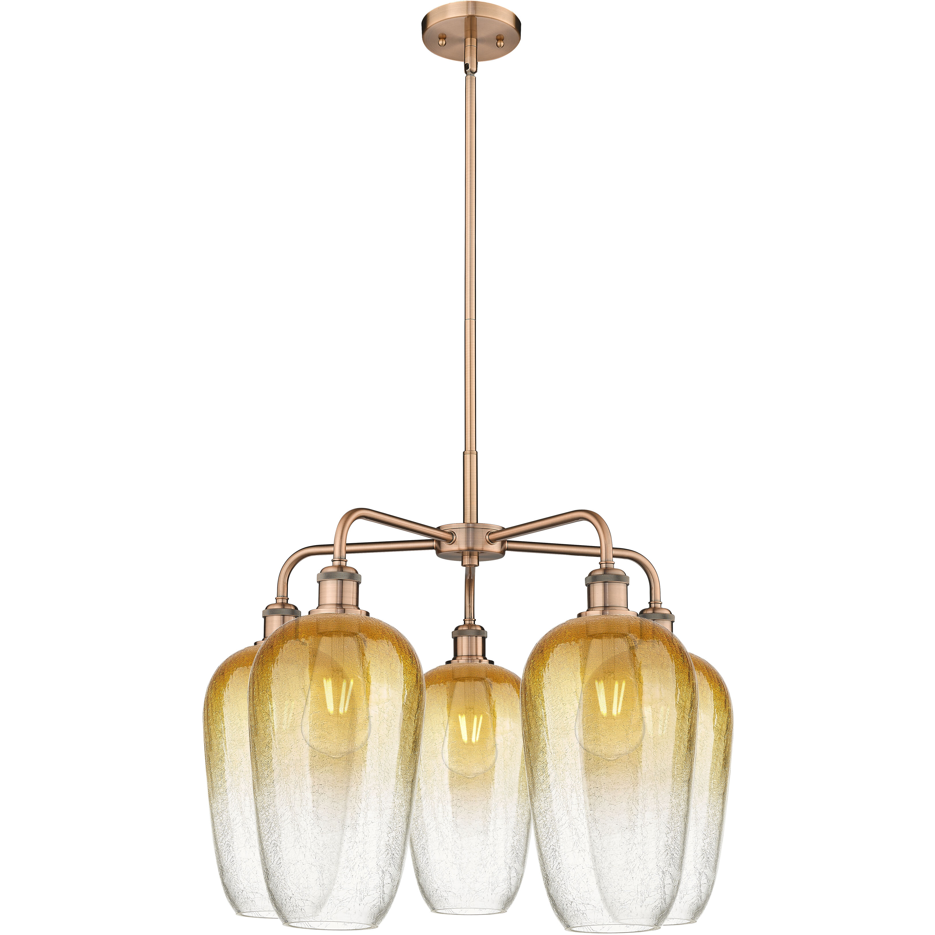 Ballston Brookhaven Flute 5 Light 25.5 inch Antique Copper Chandelier Ceiling Light in Amber Glass