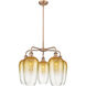 Ballston Brookhaven Flute 5 Light 25.5 inch Antique Copper Chandelier Ceiling Light in Amber Glass