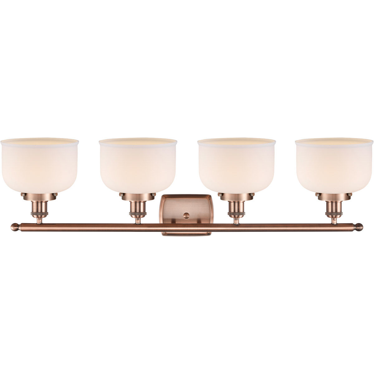 Ballston Large Bell 4 Light 36 inch Antique Copper Bath Vanity Light Wall Light in Matte White Glass