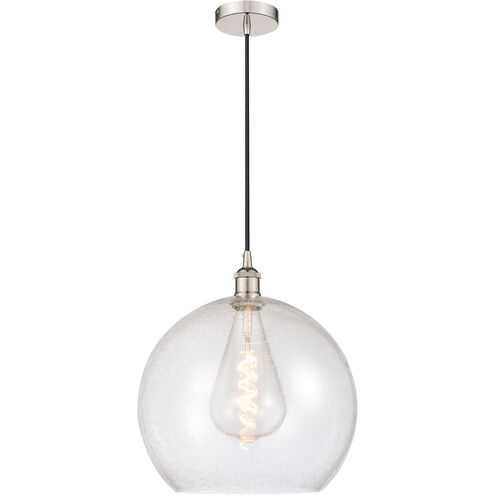 Edison Athens LED 13.75 inch Polished Nickel Pendant Ceiling Light in Seedy Glass