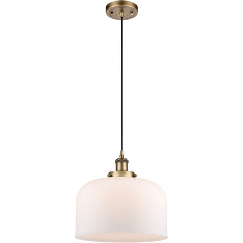 Ballston X-Large Bell LED 12 inch Brushed Brass Mini Pendant Ceiling Light in Matte White Glass, Black Textured