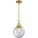Beacon 1 Light 8 inch Satin Gold Mini Pendant Ceiling Light in Clear Glass