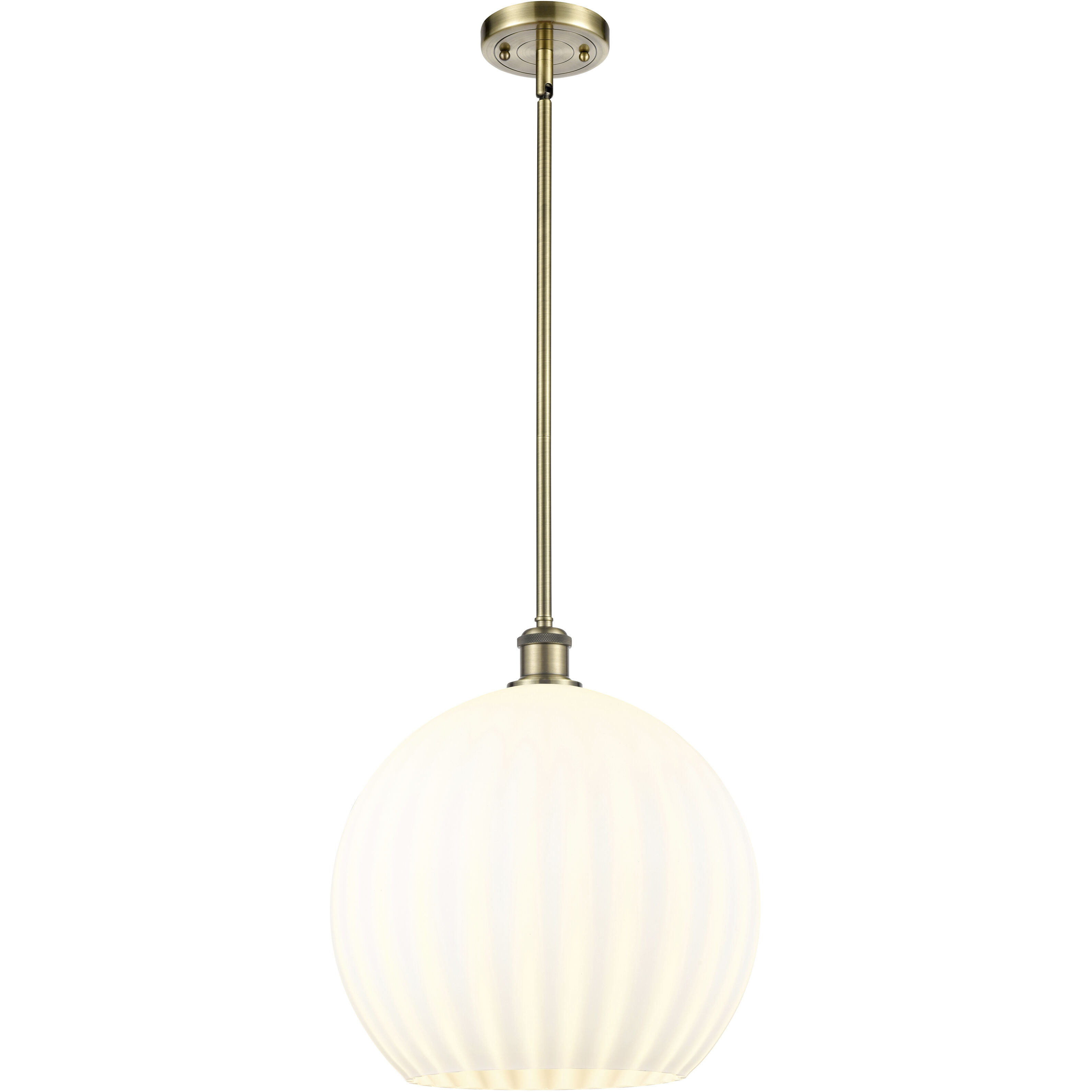 Ballston White Venetian 1 Light 13.75 inch Antique Brass Stem Hung Pendant Ceiling Light