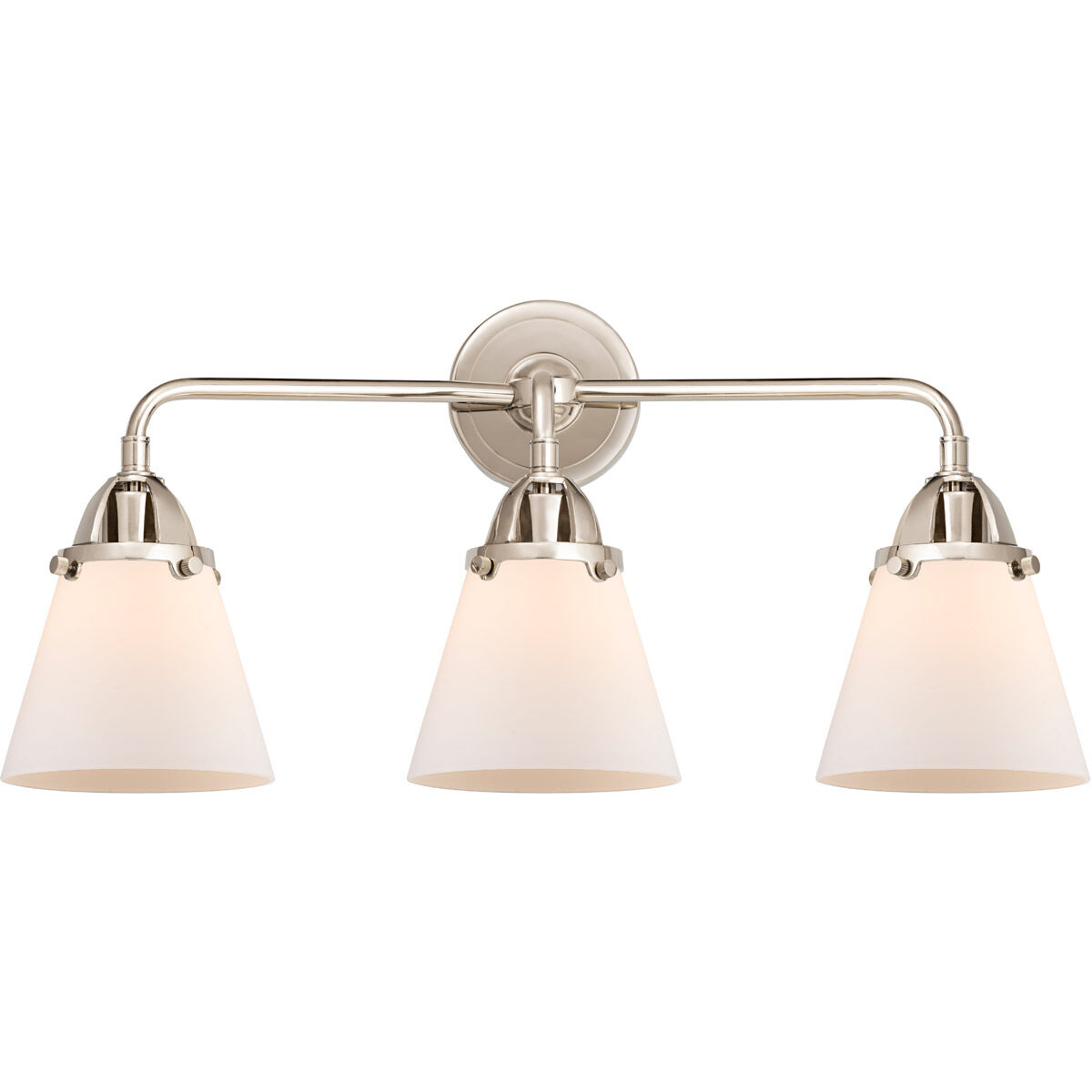 Nouveau 2 Small Cone 3 Light 24 inch Polished Nickel Bath Vanity Light Wall Light in Matte White Glass