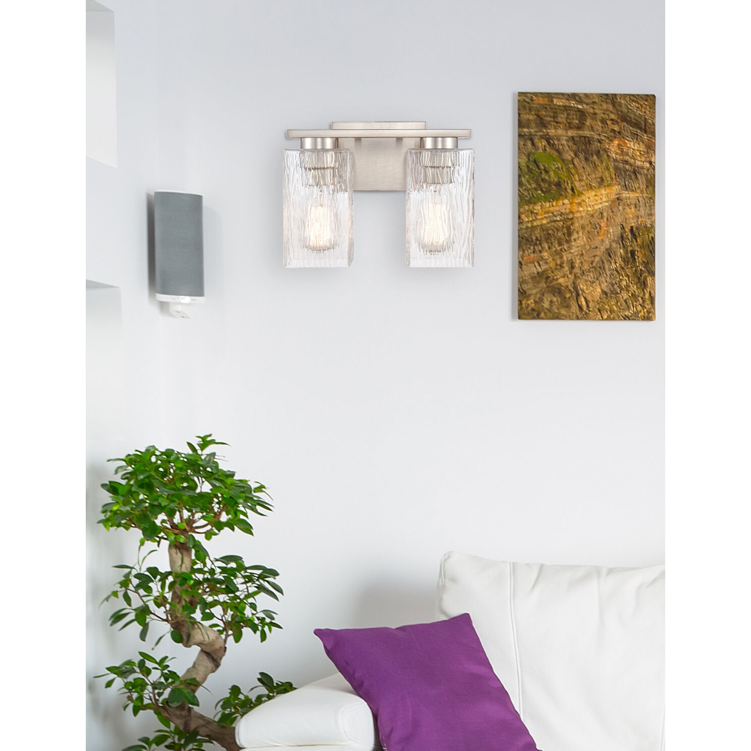 Juneau 2 Light 11 inch Satin Nickel Bath Vanity Light Wall Light in Clear Rippled Glass