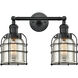 Franklin Restoration Small Bell Cage 2 Light 6 inch Black Antique Brass Bath Vanity Light Wall Light in Silver Plated Mercury Glass, Franklin Restoration