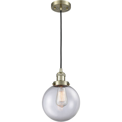 Franklin Restoration Large Beacon LED 8 inch Antique Brass Mini Pendant Ceiling Light in Clear Glass, Franklin Restoration