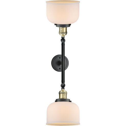 Franklin Restoration Large Bell 2 Light 19 inch Black Antique Brass Bath Vanity Light Wall Light in Matte White Glass, Franklin Restoration